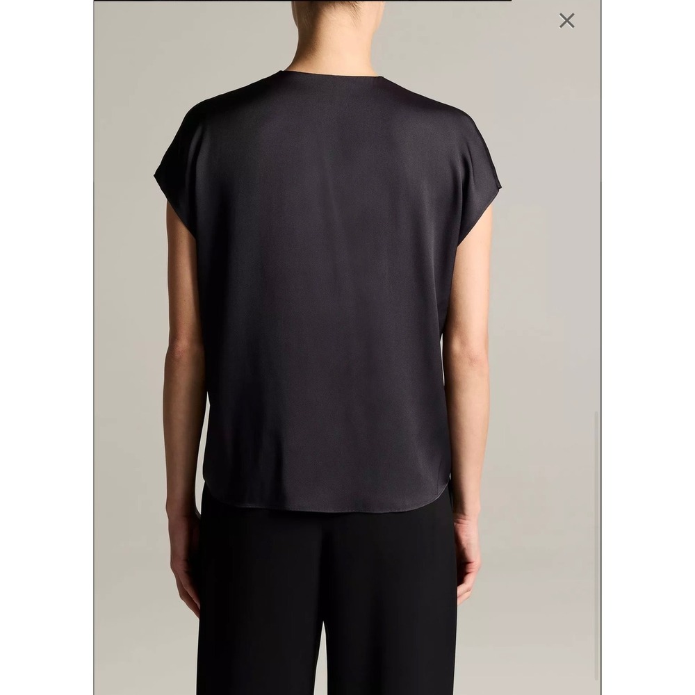 Vince Women Medium Charcoal Gray 100% Silk V-Neck Draped Blouse Top - Picture 6 of 6